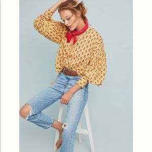 IN SEARCH OF Anthro Rose Bud Block Print Blouse